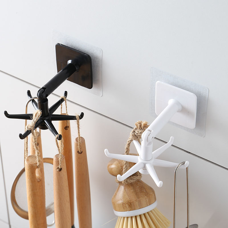 New Multifunctional Rotating Hook Self-adhesive Strong Adhesive Household Kitchen Appliance Storage Hook Wall Hooks