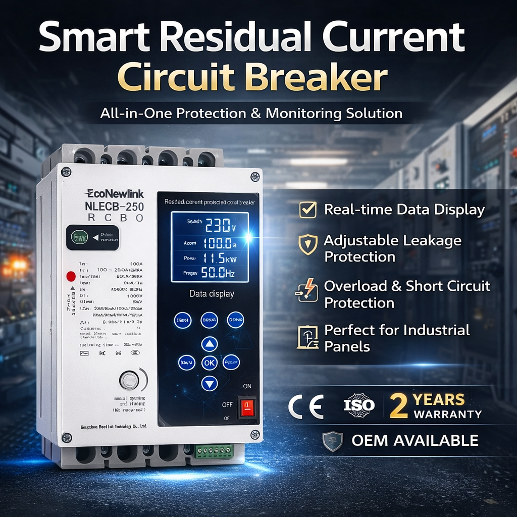 RCBO Motorized Operation Auto Recloser 4P MCCB Self Reclosing Molded Case Circuit Breaker for Industrial Power Distribution