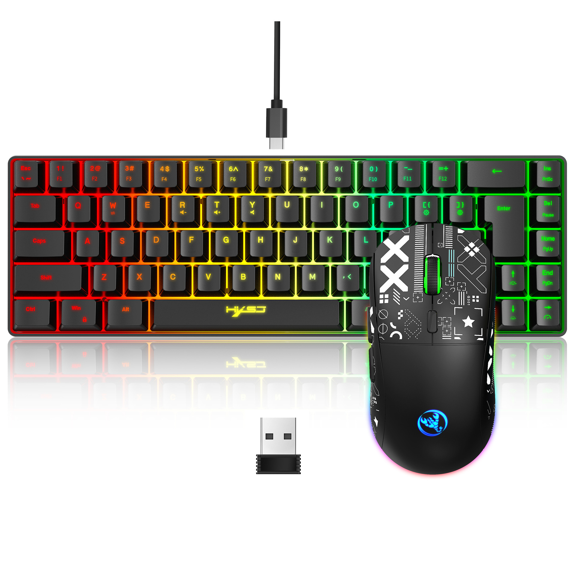 Wired Portable 68-key Membrane Gaming Keyboard ABS Material RGB Backlight RBG Keyboard