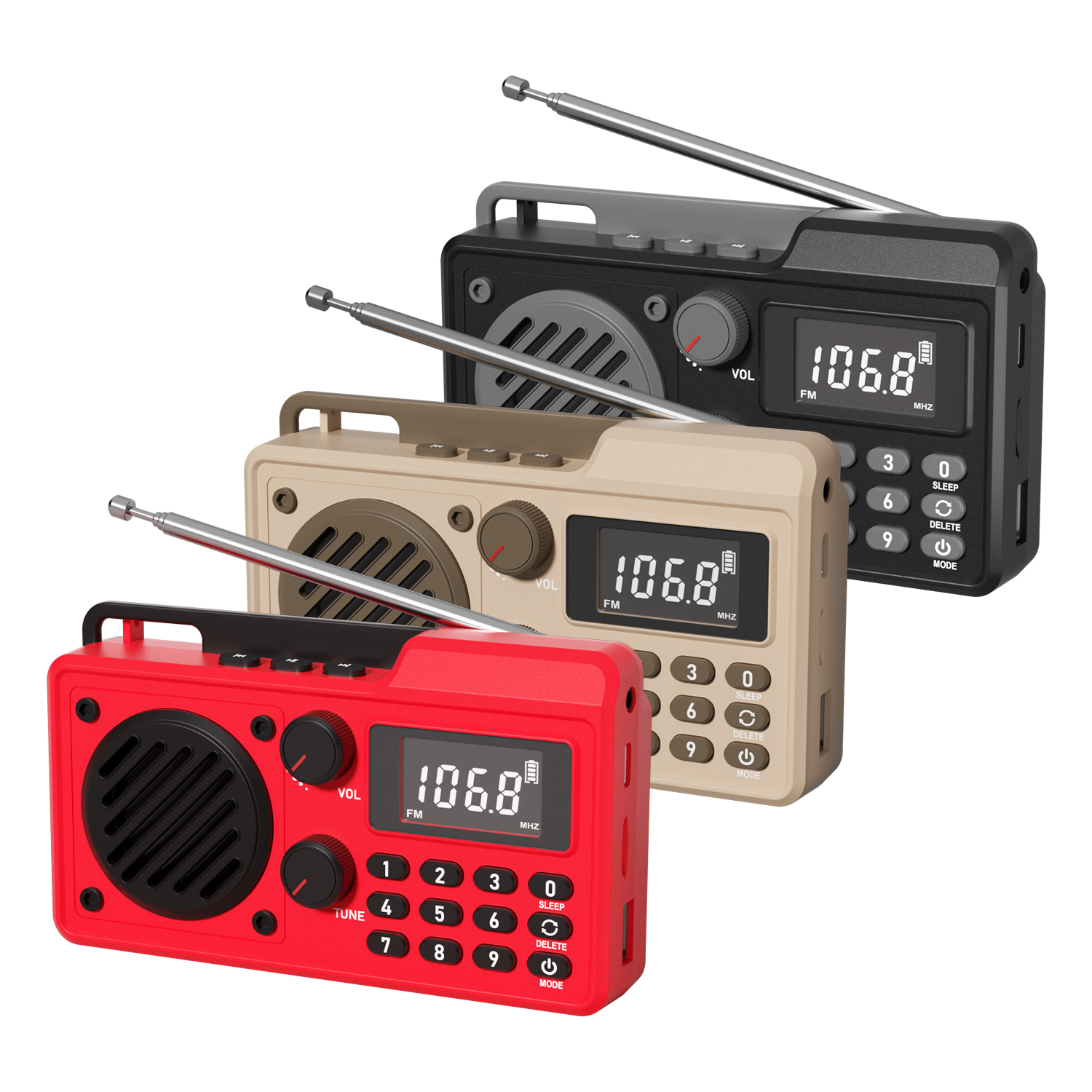 Portable FM AM SW MP3 Player with for Built-in Speaker LED Display 1500mAh Battery USB/TF Card Shortwave Radio Receiver