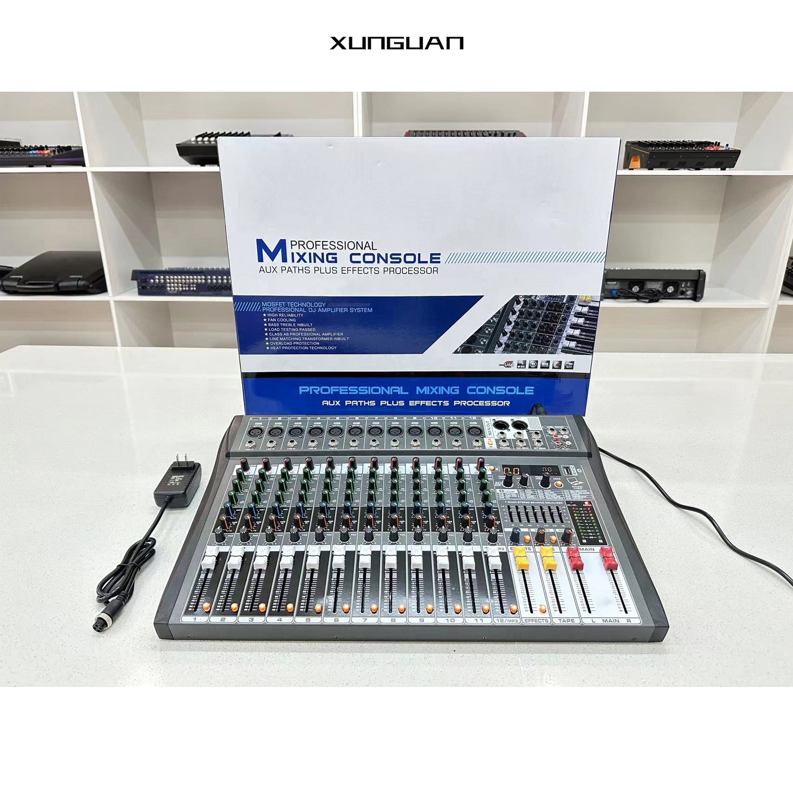 MX99-12i Best Selling 12 Channels MP3 Sound Card Mixer with  99DSP+7 Band EQ+2AUX/48V Phantom Power