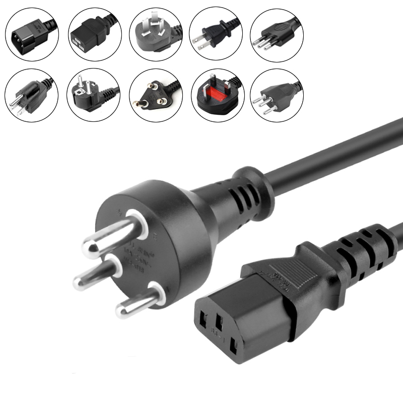 1.5/1.8/3M Black 250V 10A IEC C13 South Africa Power Cord India Extension Cable for Kettle Computer Laptop Monitor Projector