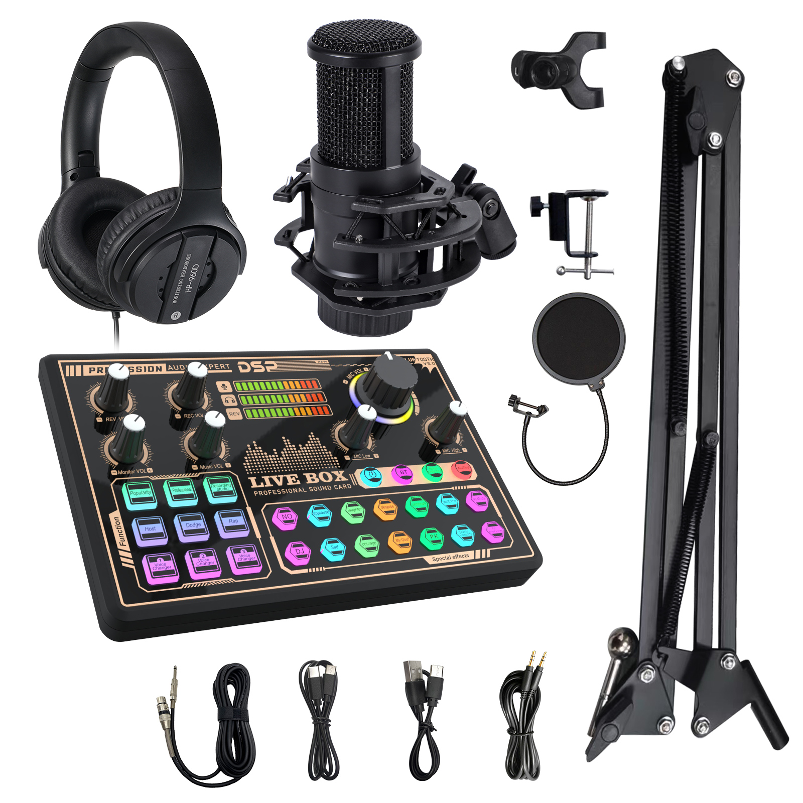 Hot Selling V9 Sound Card Podcast Desktop Recording Musical Full Set Microphone Live Broadcast Sound Card With Monitor Headset