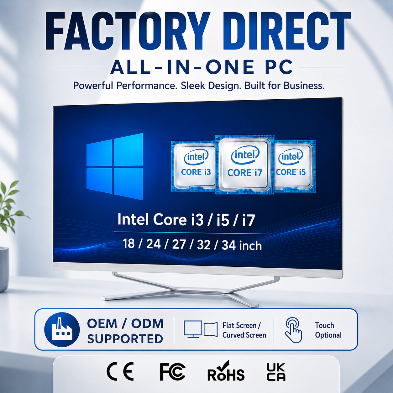 AIO Monoblock Desktop Computer Touch Curved Windows 11 19 22 24 27 32 34 Inch Intel Core I3 I5 I7 Office All in One PC