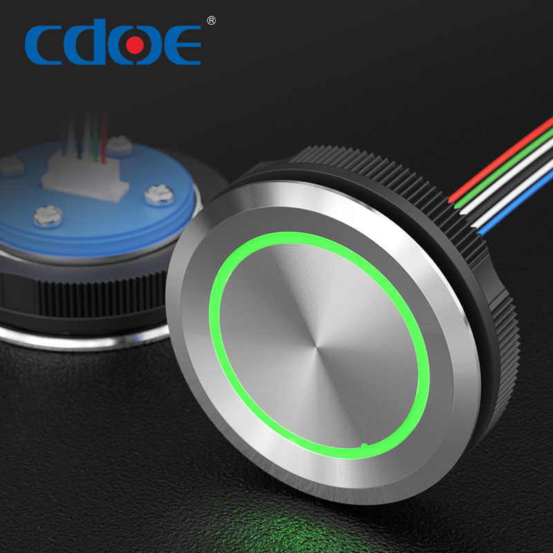 Tri-Color Ultra-Thin 12V LED Metal Stainless Steel 35mm Round Ring Illuminated Push Button Switch with Wires Exit SOS Control