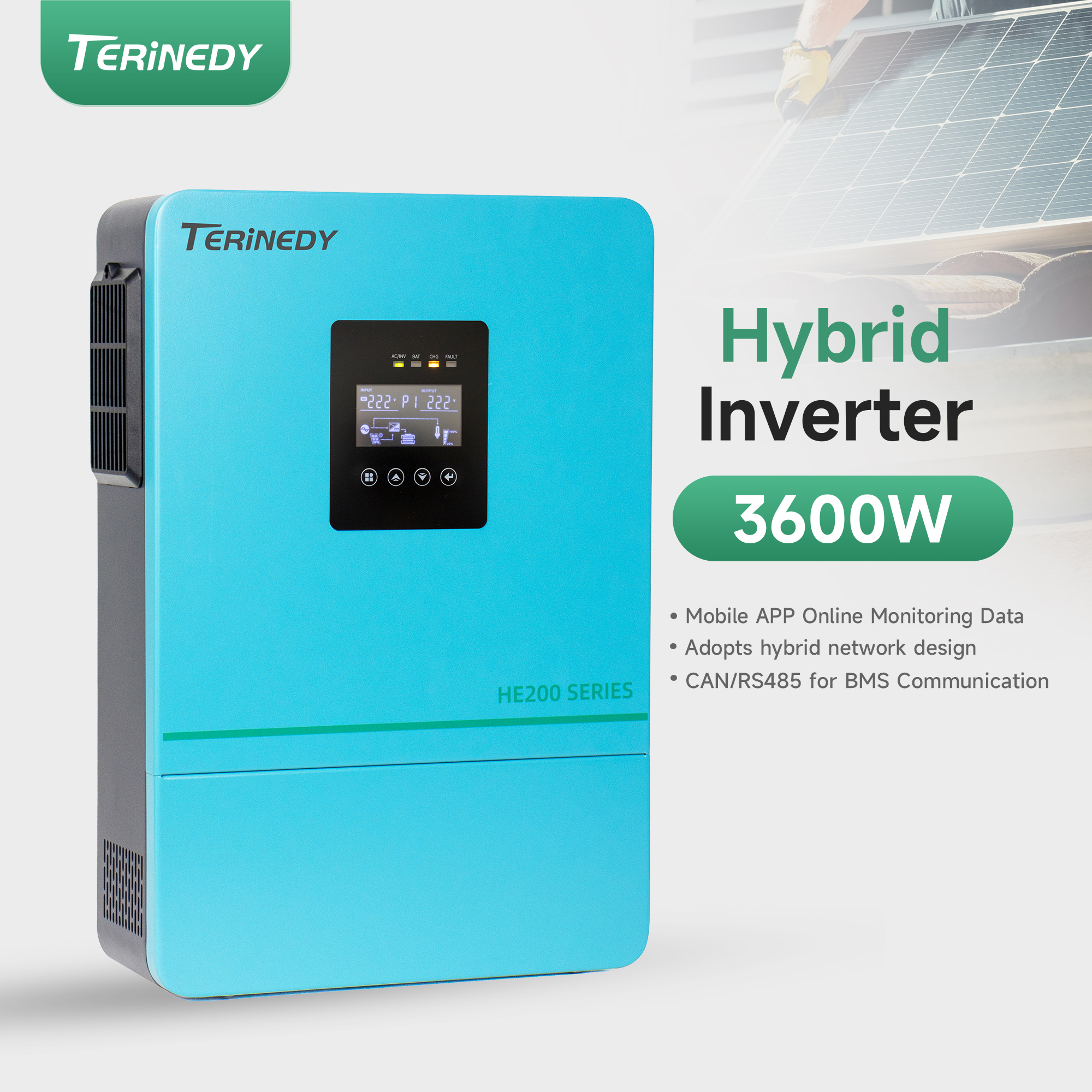 3600W Hybrid Pure Sine Wave Power Inverter with MPPT Solar Charger Dc 24V to Ac 220v 50/60HZ Solar Converter for Home