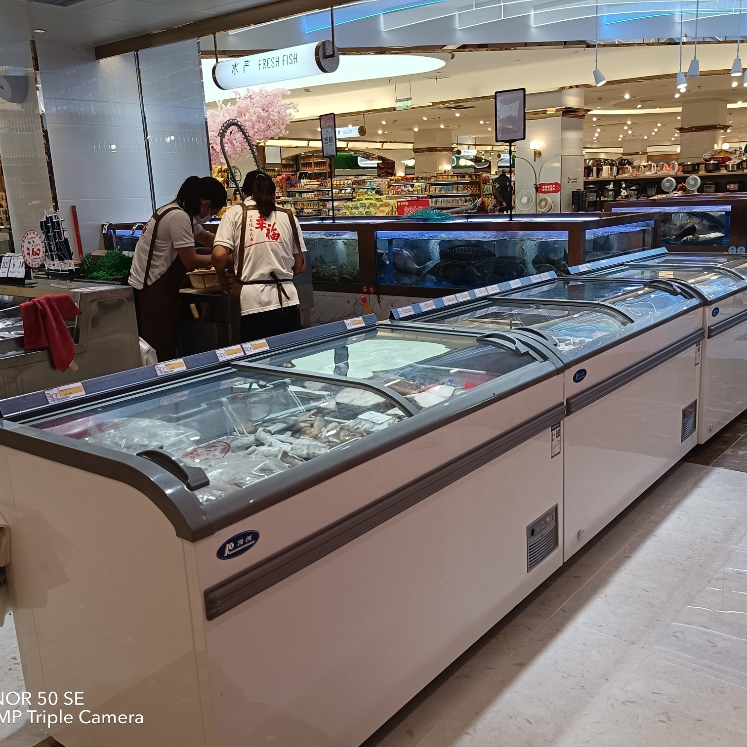 Supermarket Commercial Island Freezer Sliding Glass Curved Lid Chest Combined Island Fridge Freezer