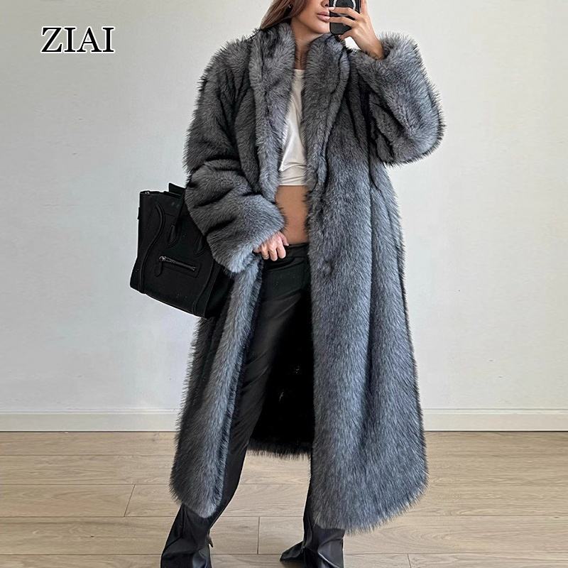 Long Length Faux Fur Coat Women