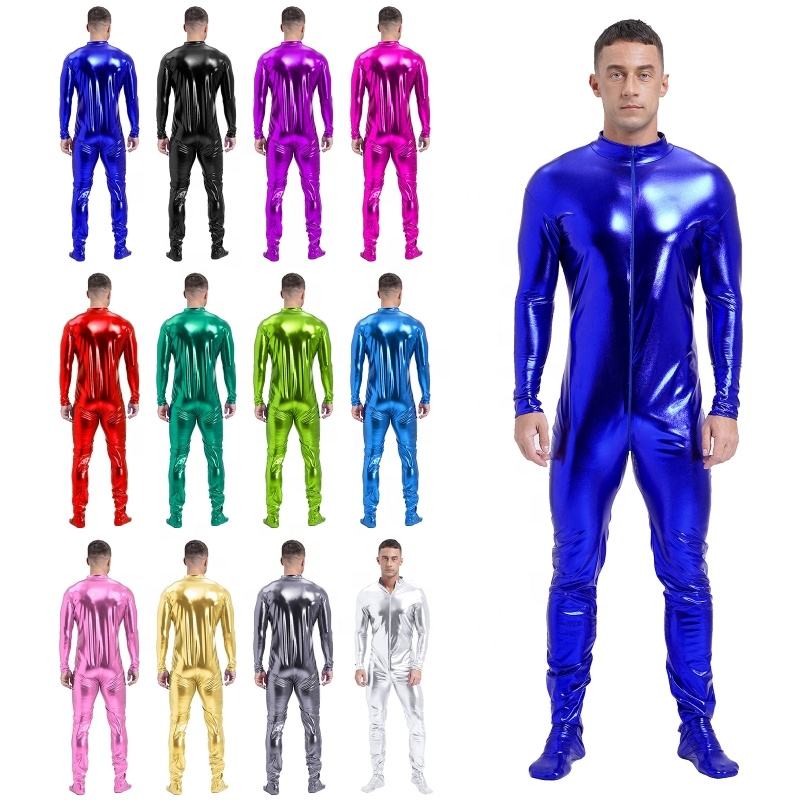 Mens Metallic Jumpsuit Full Body Unitard
