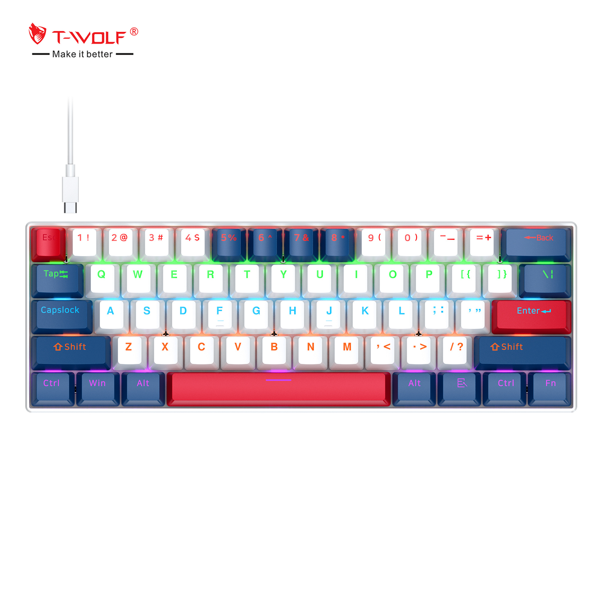 Full Keys Hotswappable Russian Layout Mechanical Keyboard Gaming Customized OEM Keyboard 63keys TKL Wired Keyboard for PC Laptop