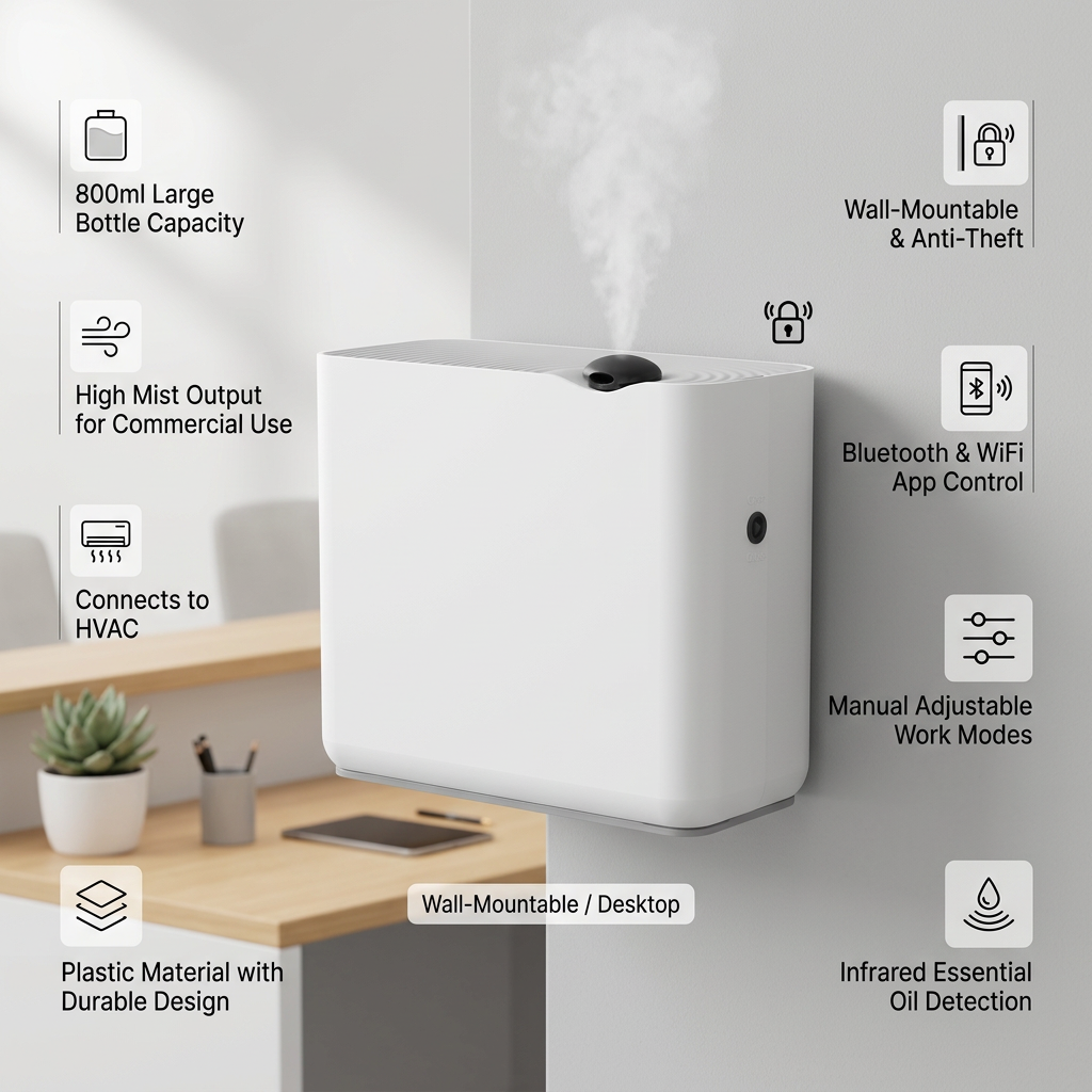 800ml Eco-Friendly HVAC Fragrance Diffuser Wall-Mounted Scent Diffuser System Electric 800ml Capacity for Tabletop Installation