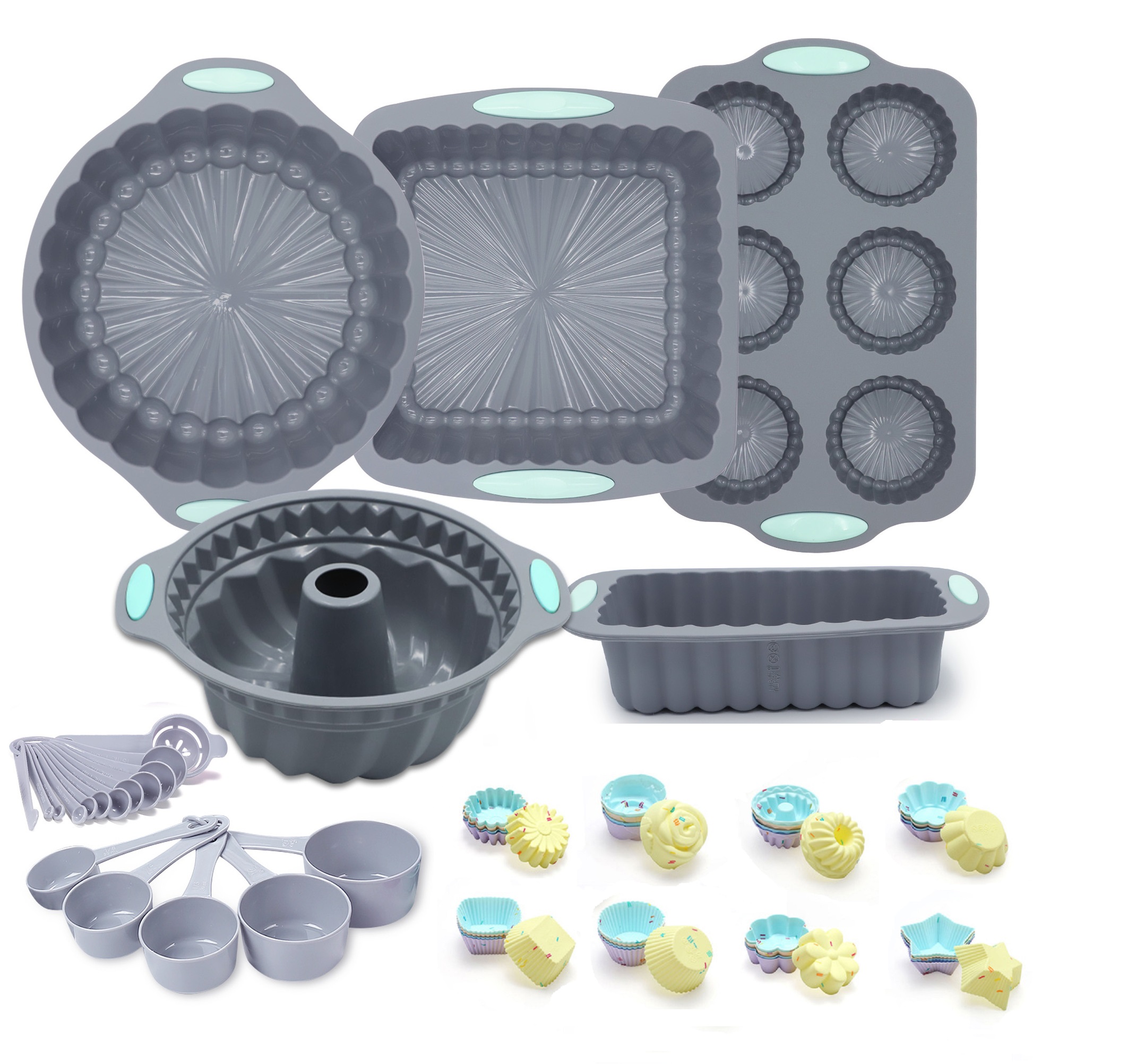 Cake Molds 42pcs Silicone Bakeware Set, Non-stick Kitchen Oven Baking Pans Silicone Cake Tools Small Silicone Baking Loaf Mold