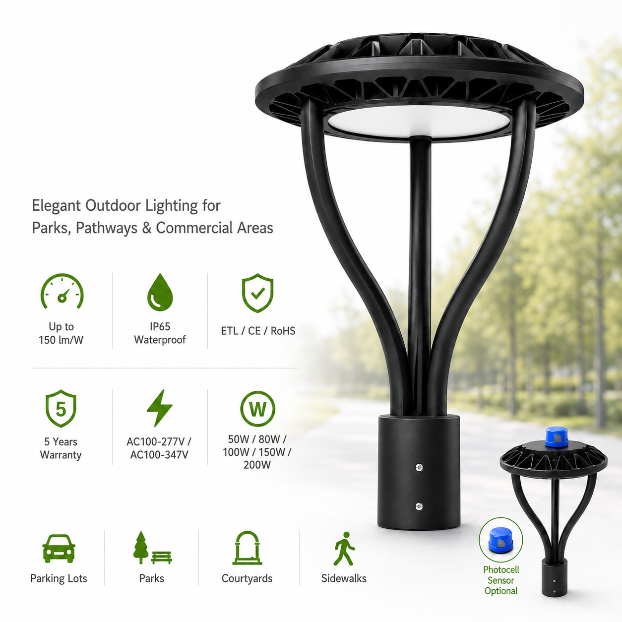 Quality Area Pole Light 50W IP65 Waterproof Outdoor Led Post Top Light for Garden Yard Street Lighting