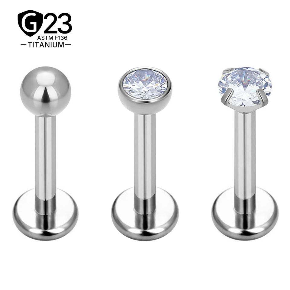 Титановый пирсинг с цирконом 18K