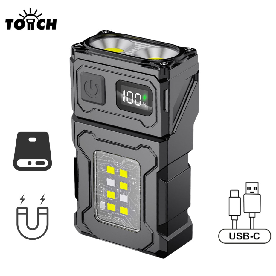 LED  Outdoor Camping Multi Tool Edc Usb Rechargeable Keychain Light Pocket Small Mini Flashlight Folding Angle