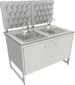 Мойка «FamAIR» МД-06 двухместная из нержавеющей стали с сушкой для лабораторной посуды(без столешницы мойка литая Китай)