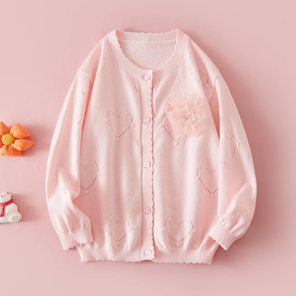 Girls Pink Knit Cardigan with Heart