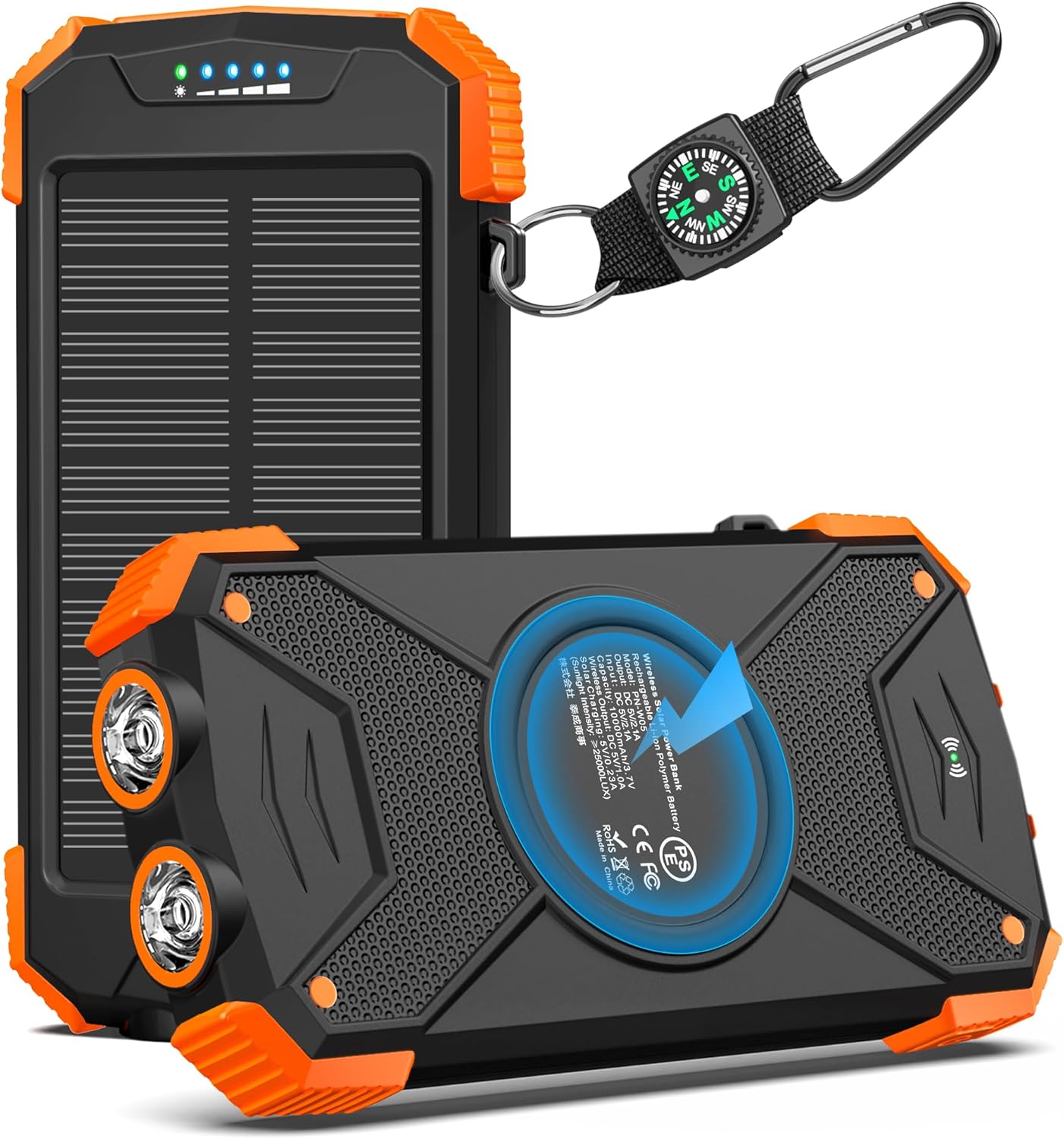 10,000mAh Solar Power Bank PD20W Wireless Charging Fast Charging Waterproof Anti-Shock Non-Slip ABS Material CE Certified Best