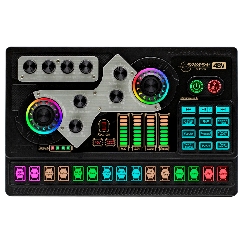 SX96 Professional 48V Sound Card English Version New Design Microphone Mobile Computer Live Streaming Outdoor Singing Sound Card