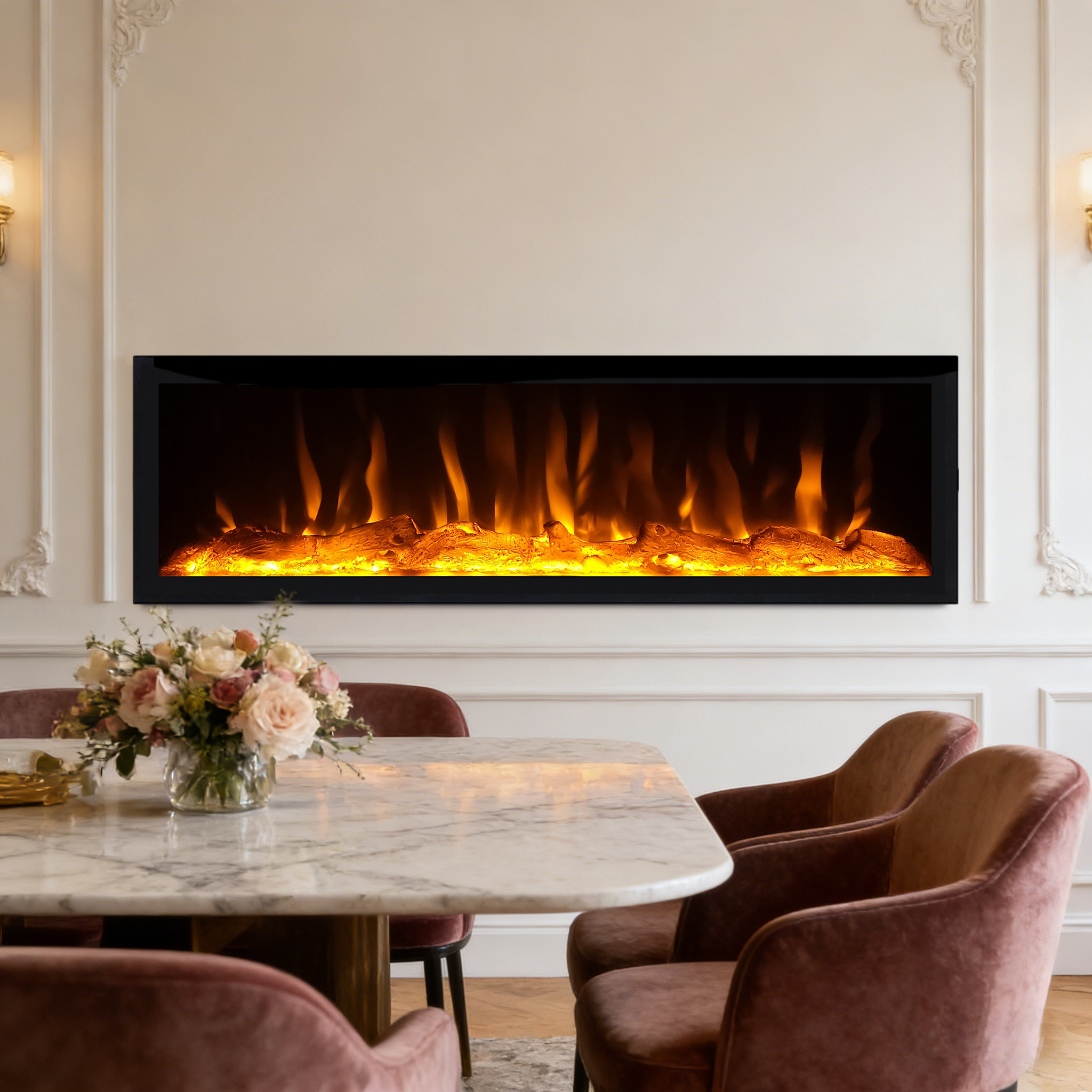 Remote Control Logs Crystals Led Flame Effect Electric Fireplace No Heat for Home Decoration