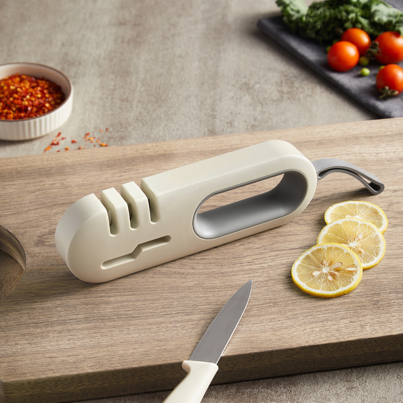 4-in-1 Knife Sharpener and Scissors Multifunctional Non-slip Kitchen Whetstone Household Manual Sharper Kit with Rubber Hanger