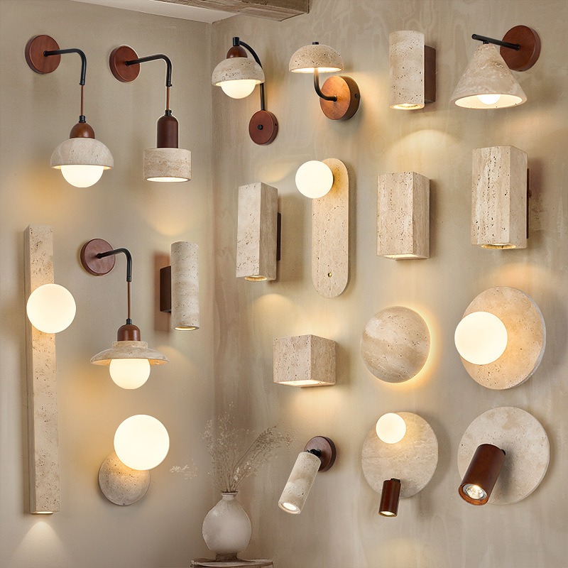 Wholesale Price Numerous Styles Round Moon Stone Look Led Modern Travertine Wall Lamp