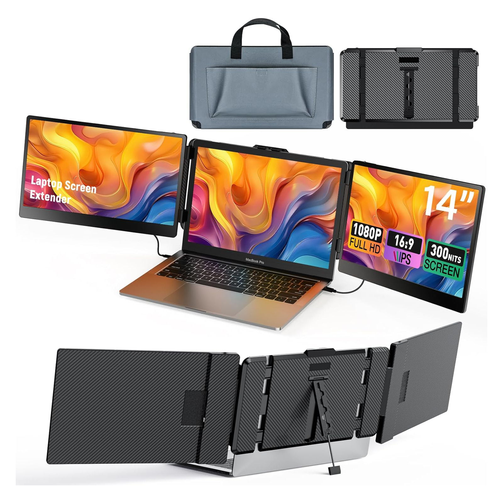S2 Triple Screen Laptop Monitor 14'' Dual Portable Monitor for Laptop 1920x1080p Triple Monitor for Laptop