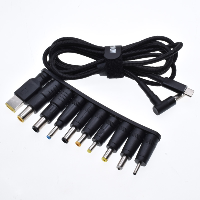USB C to DC Adapter Barrel PD Trigger Cable with 10 Connector Tips USB to DC Power Cable PD100W for Different Laptop