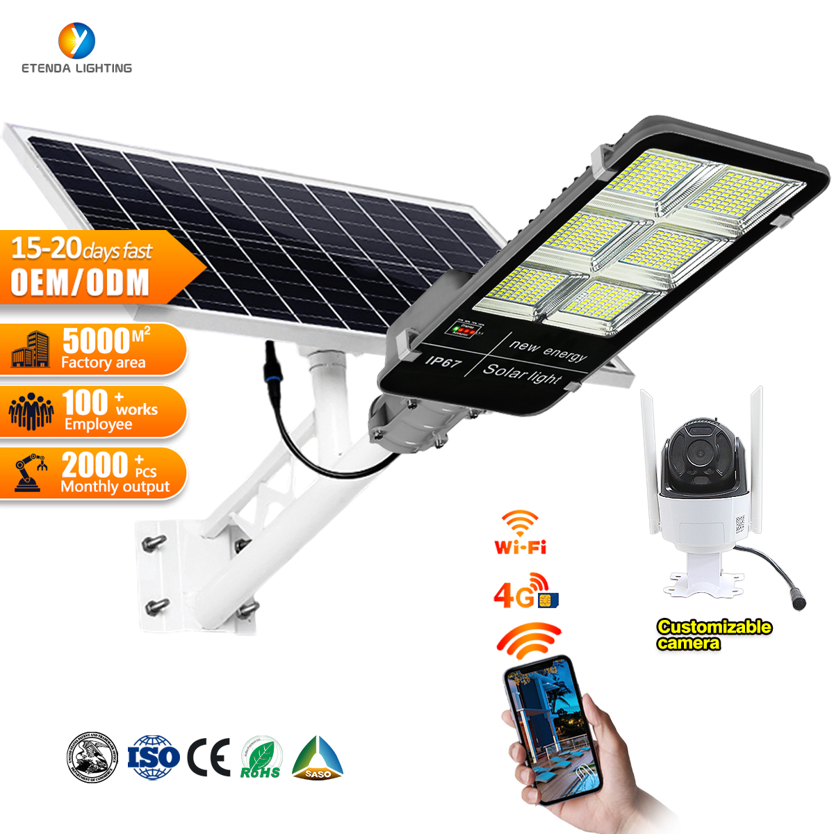 Solar Powered Street Light Manufacturer Price Aluminum/ABS Waterproof Ip67 60w100w120w240w360w500w Rural Areas Solar street Lamp