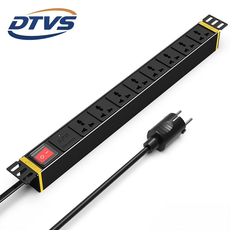 DTVS DT8187-EU 19 Inch Rack-Mounted German Type PDU Socket with 8 Ports Durable Aluminium Alloy Shell CE ISO Certified