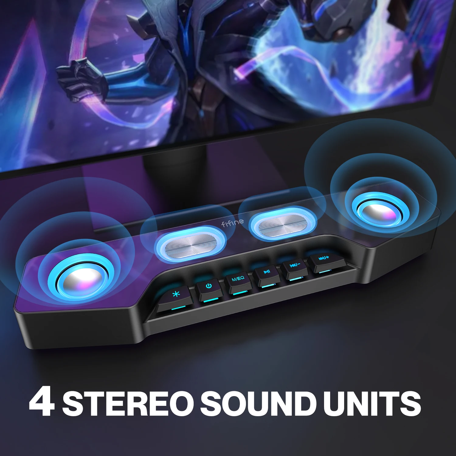 Игровая Bluetooth колонка FIFINE A16: беспроводная компьютерная акустика с RGB подсветкой и чистым стереозвуком для геймеров