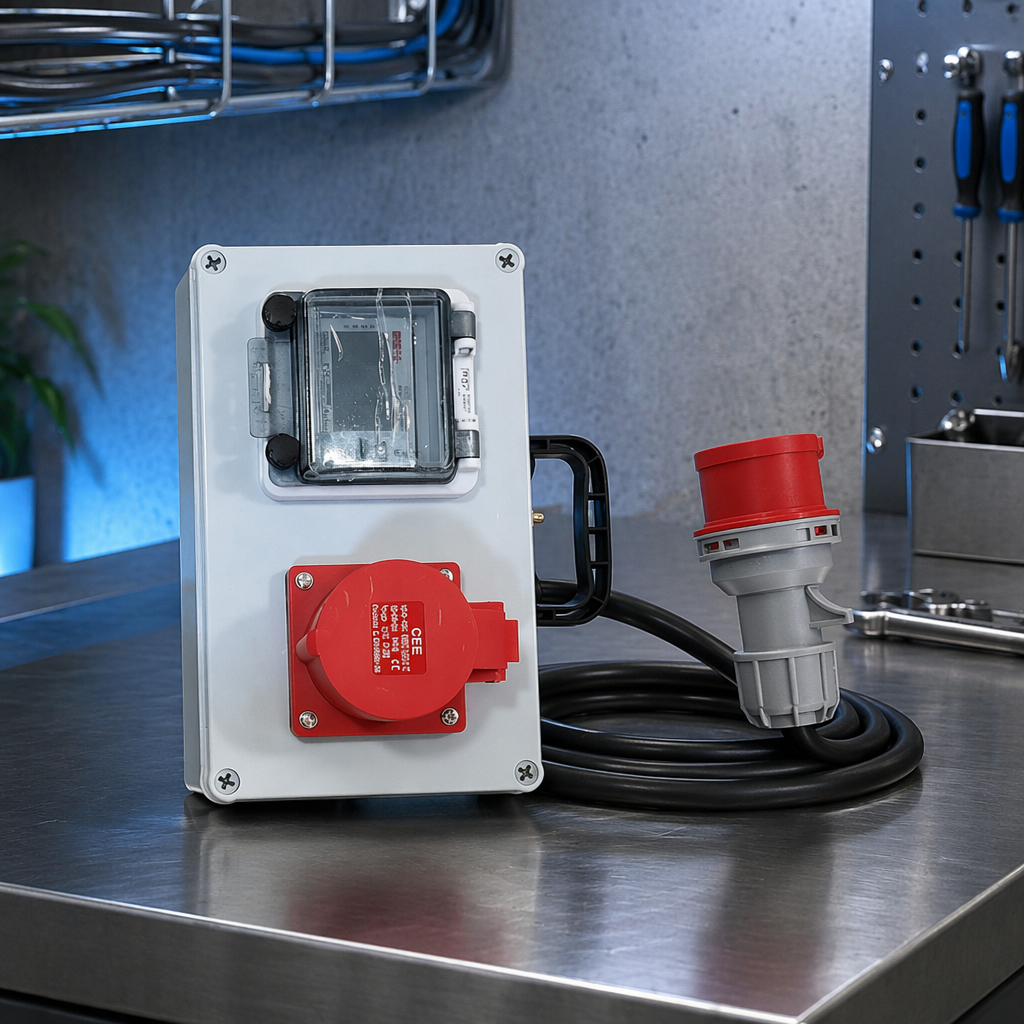Fineco Three Phase 16A/32A PC Portable WiFi Power Distribution Box IP67 with MID Meter Ready-to-deploy 6 Sockets
