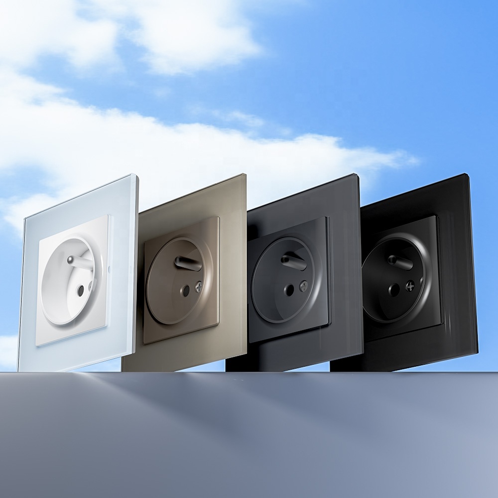 European Standard French Style Electric Wall Sockets With Colorful Glass Electrical Socket Panel