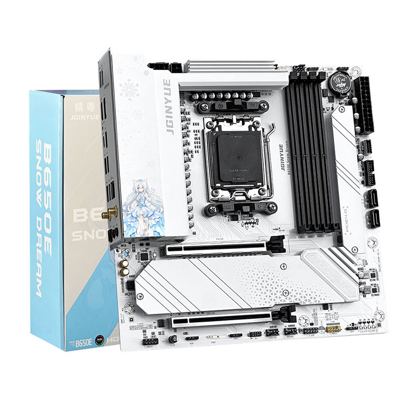 JGINYUE B650E Snow Dream DDR5 Gaming PC Motherboard with 192GB Memory