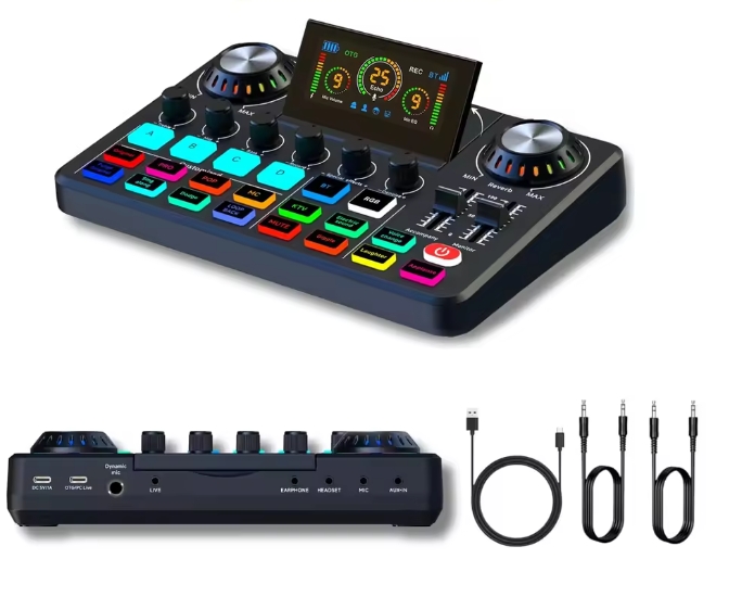 F668 Broadcast Blog Equipment Live Sound Card With Microphone Set Bluetooth Audio Recording Mixer for Computer Live Streaming