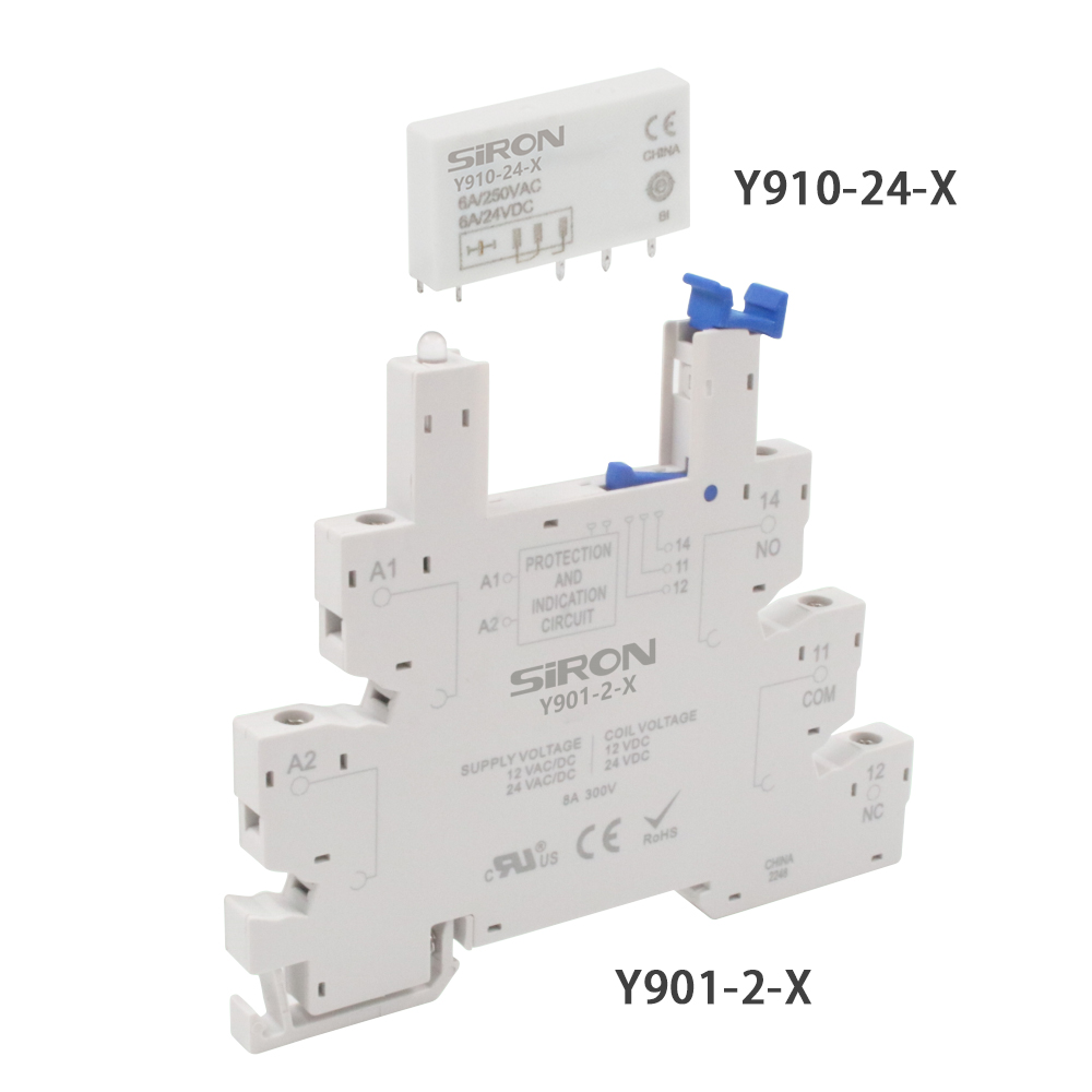 SiRON Y910 Series Push in Screw Type 6A Din Rail Ultra-thin Slim Sealed Relay Module Switch Socket