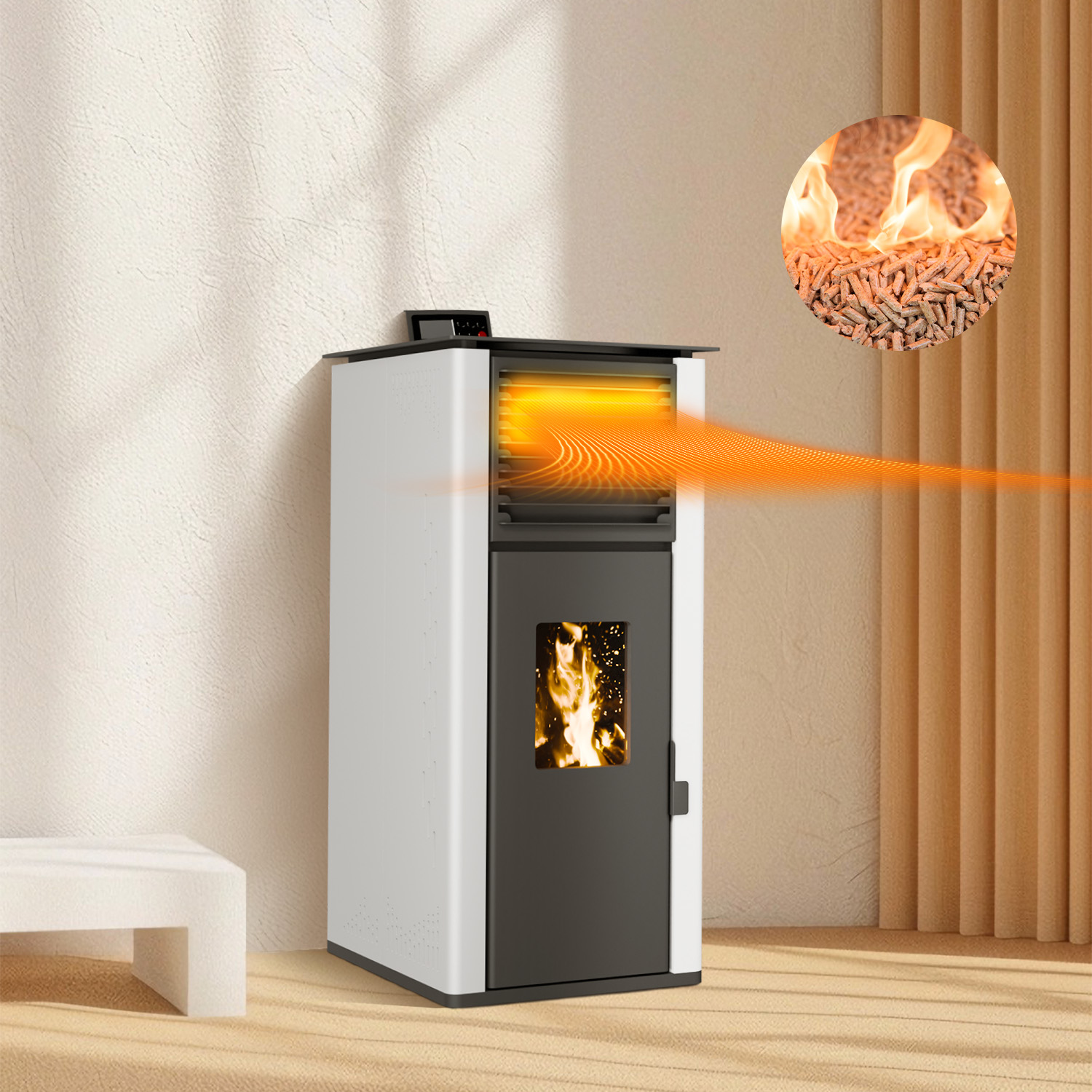 Modern Touch-Screen Interface Carbon-Neutral Wood-Burning Pellet Stove for Villas Dual-Fuel Compatibility Freestanding