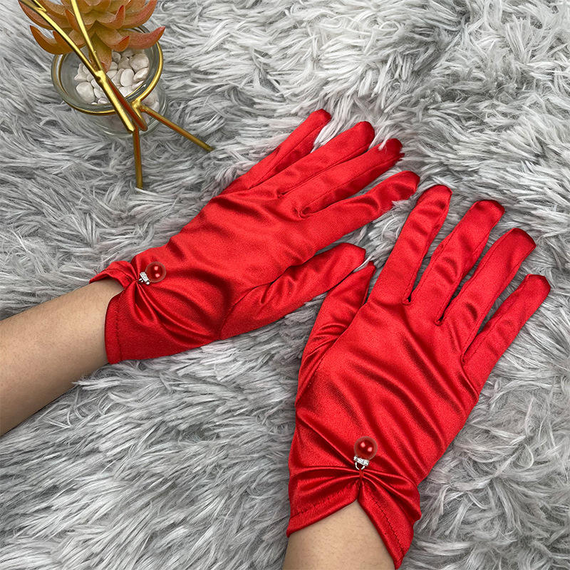Satin Beaded Stretch Gloves