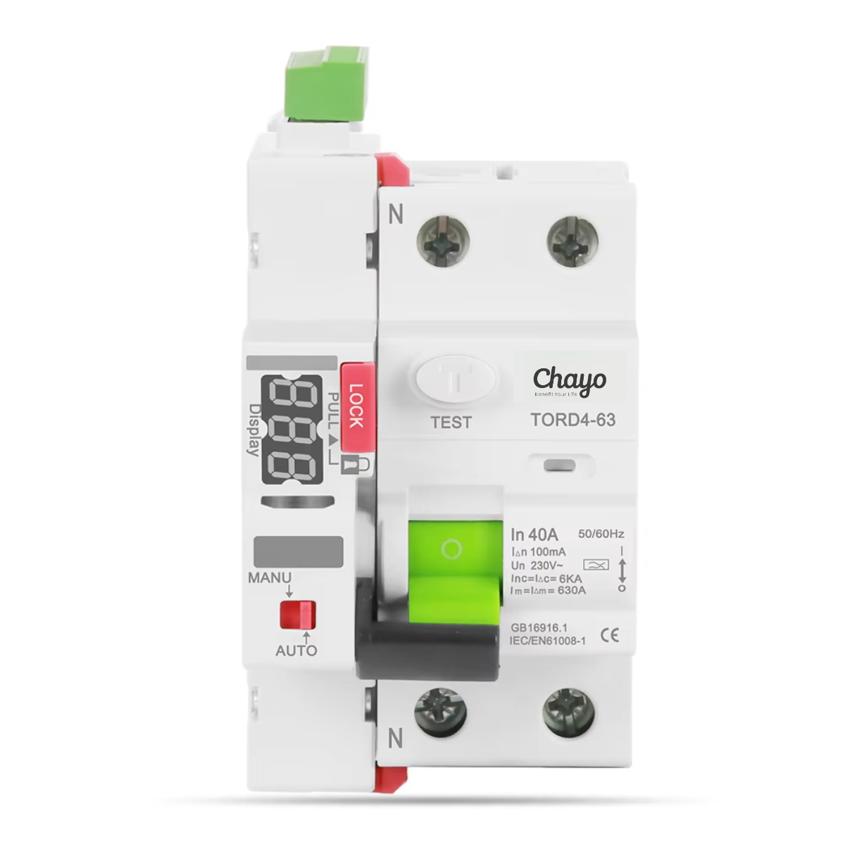 Chayo Mini Smart Automatic Self-Reclosing RCCB Device 2P 230V 6KA 63A 10mA 30mA 100mA 300mA RCD Differential Circuit Breaker