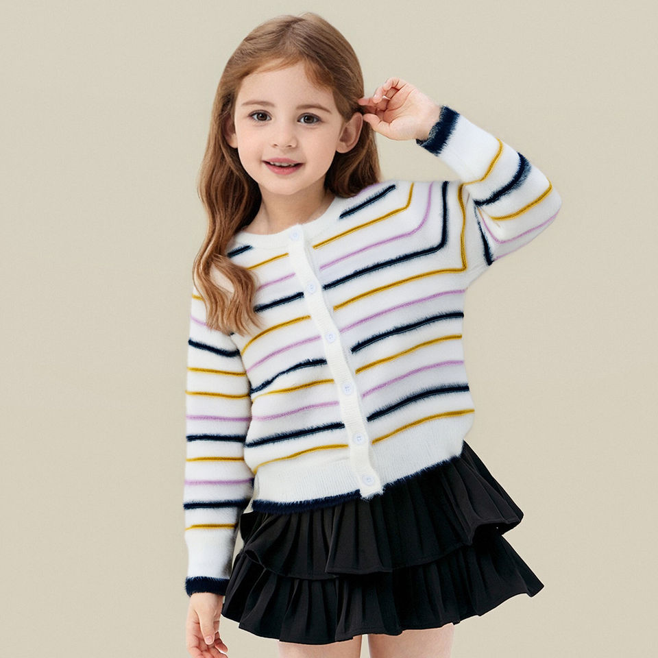 Girls Winter Multi-Striped Cardigan