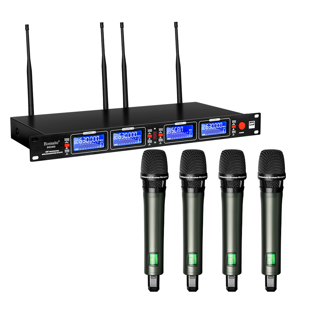 Biner DR2400 4 Channel UHF Wireless Handheld Microphone for Stage Performance Karaoke