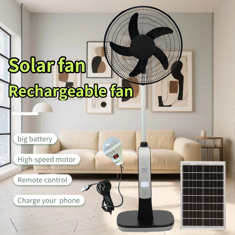 Rechargeable LED Lighting Solar Fan New Model Remote-Controlled Large Household Floor Fan DC Motor Made Plastic for Outdoor Use