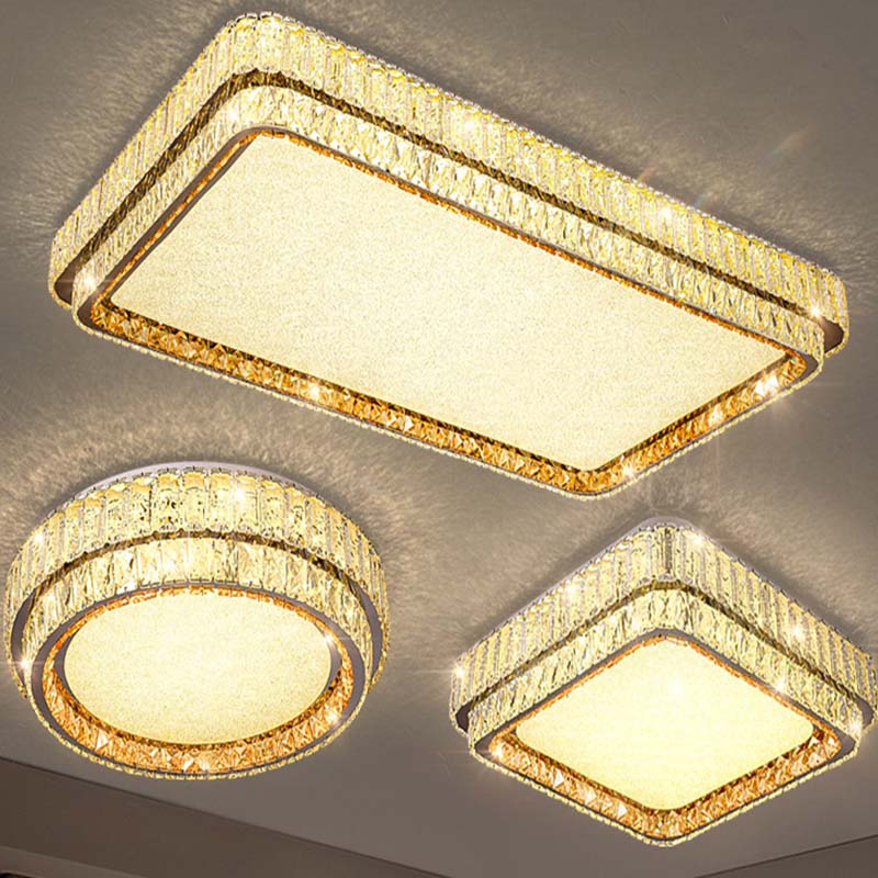 Nordic Modern Round Luxury Gold LED K9 Crystal Chandelier Interior Lighting Flush Mount Led Ceiling Home Light for Bedroom