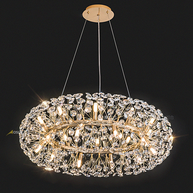 European Interior Lighting High Kids Room Ceiling Dandelion Pendants Crystal Beads Circular Lighting Chandeliers