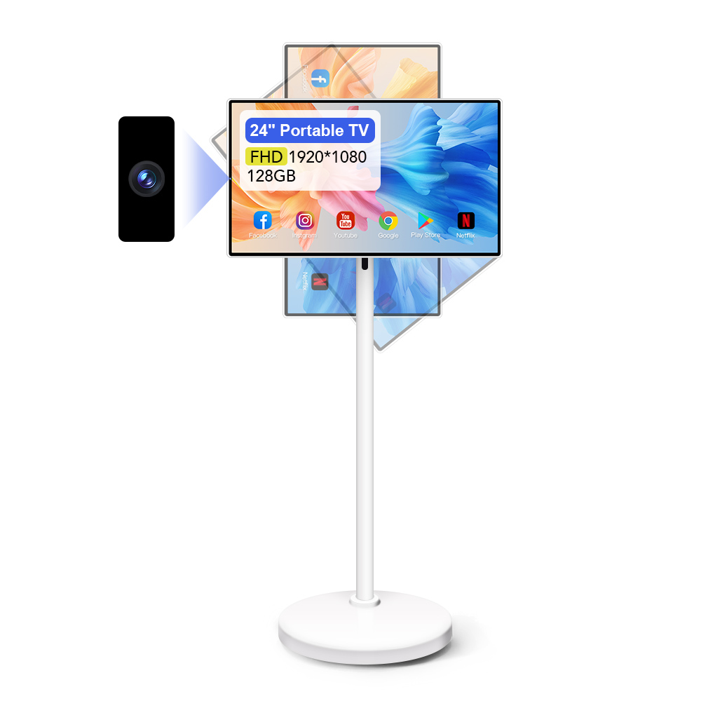 24 Inch Televisions Tv 128GB Android 13 Smart Display 8 Core CPU and 13MP Camera Portable Monitor Stand Follow with Movable Tv