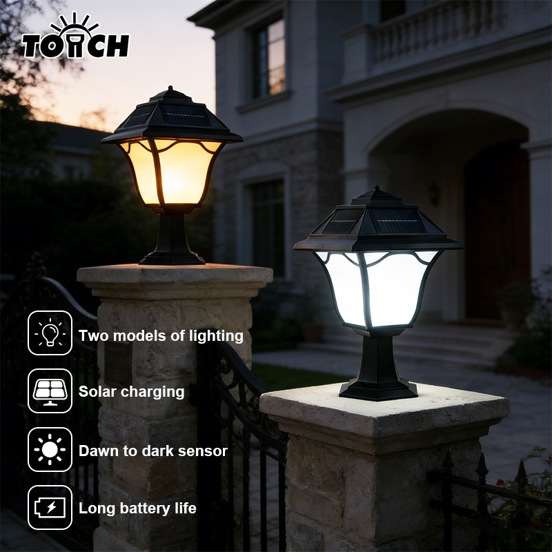 ABS Body Pillar Solar Light Outdoor Column Light Waterproof Outdoor Column Light with Pier Mount Base Solar Garden Light