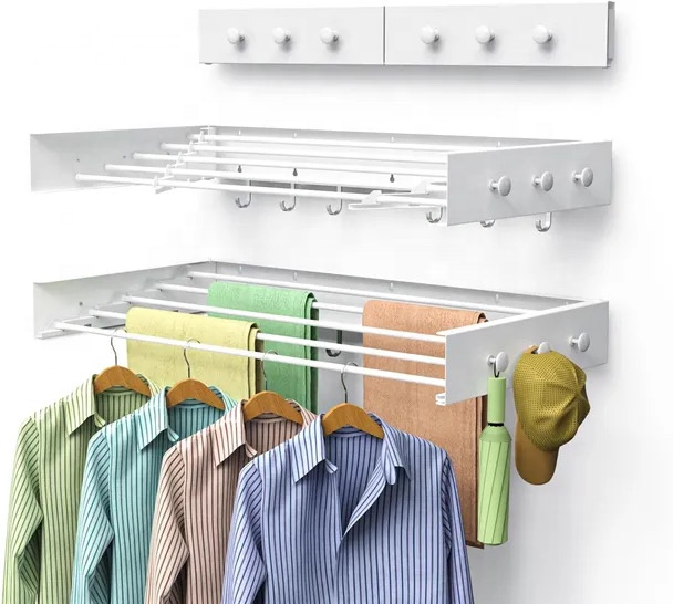Dual-Purpose 100cm 6rods Round Hooks Metal Hangers 1.2mm Thick for Clothes Drying in Bathroom Balcony Bedroom or Living Room