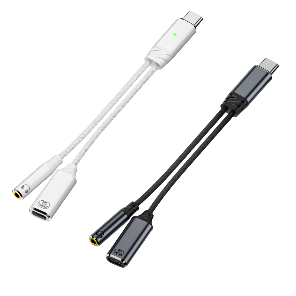 2-in-1 USB-C Headphone Adapter PD 100W Fast Charging 3.5mm Audio Jack Nylon Cable Speaker Microphone Amplify Computer Projector