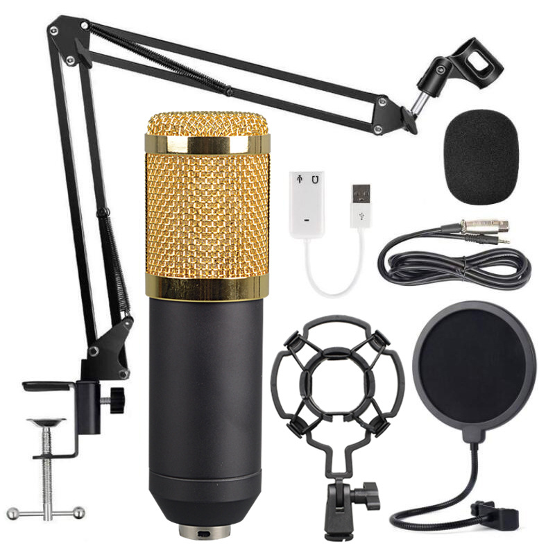 BM800  Studio Condenser Karaoke Microphone Bundle Sound Card Set for Webcast Live Studio Recording Singing Broadcasting Bm-800