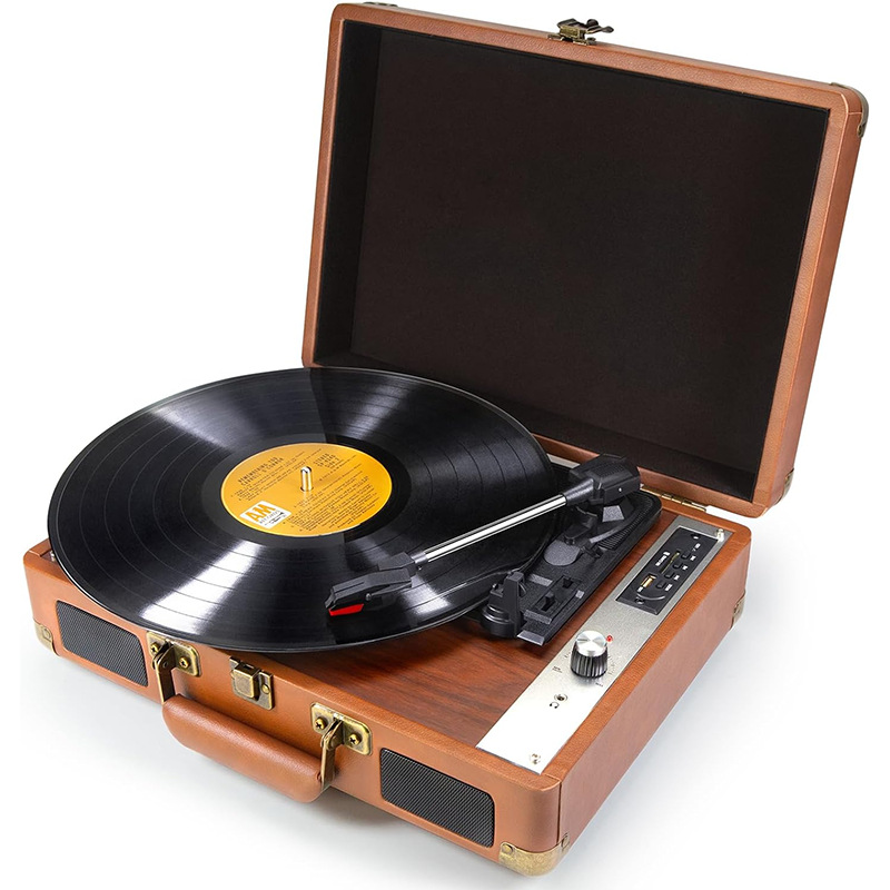 High Quality Portable LP Vinyl Player Retro Vintage Turntable with 3 Speeds and Speakers Black Portable Record Player